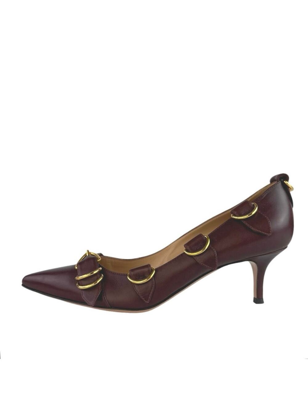 Gianvito Rossi Clash 55 Brown Leather Pointed Toe Buckle Slip On Heels Pumps 9